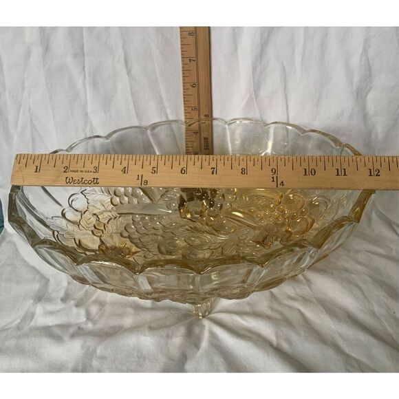 VTG RETRO MCM Large Footed Fruit Bowl Indiana Glass yellow Harvest DECOR ART - Picture 5 of 5